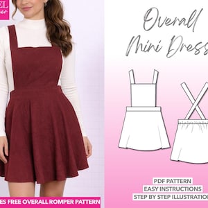 Schnittmuster für ein Minikleid (PDF), Damenkleid, Latzkleid, kurzes Kleid