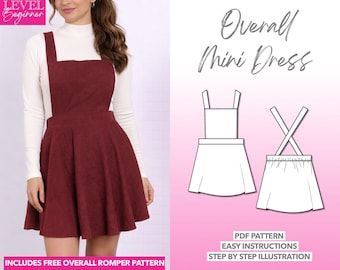 Overall Dress Sewing Pattern Mini Dress PDF Pattern Women Dress Sewing Pattern Pinafore Dress Pattern Overall Sewing Pattern Short Dress