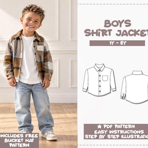 Patrón de costura para camisa/chaqueta de niño: Tallas 1Y-8Y (Patrón en PDF)