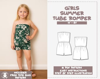 Naaipatroon romper meisjes: zomerplaysuit voor kinderen (pdf-patroon, 1 jaar 8 jaar)