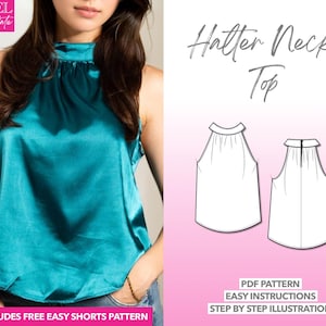 Modello per cucire un top, modello per un top con scollo all'americana, modello per cucire un top da donna, modello per cucire una camicetta in PDF, modello per cucire una camicetta senza maniche in PDF, modello per cucire un top senza maniche