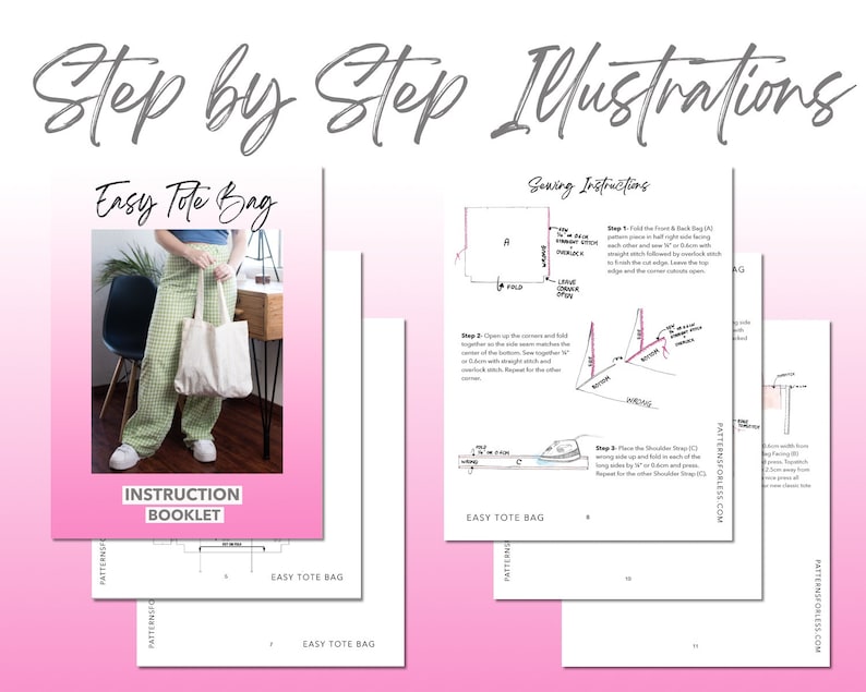 Patterns For Less step by step illustrations.