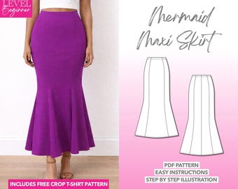 Mermaid Skirt Sewing Pattern Maxi Skirt Pattern Women Skirt PDF Pattern Knit Skirt Pattern Long Skirt Fishtail Skirt Trumpet Skirt Bodycon