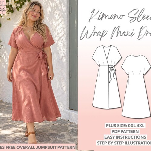 Plus Size Dress Pattern Kimono Sleeve Pattern for Beginner Wrap Dress Easy Women Dress Sewing Pattern Linen Dress Pattern Plus Size Clothing