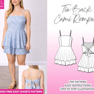 Naaipatroon cami-romper met striksluiting: gelaagd ontwerp (pdf-patroon, XS-XXXL)