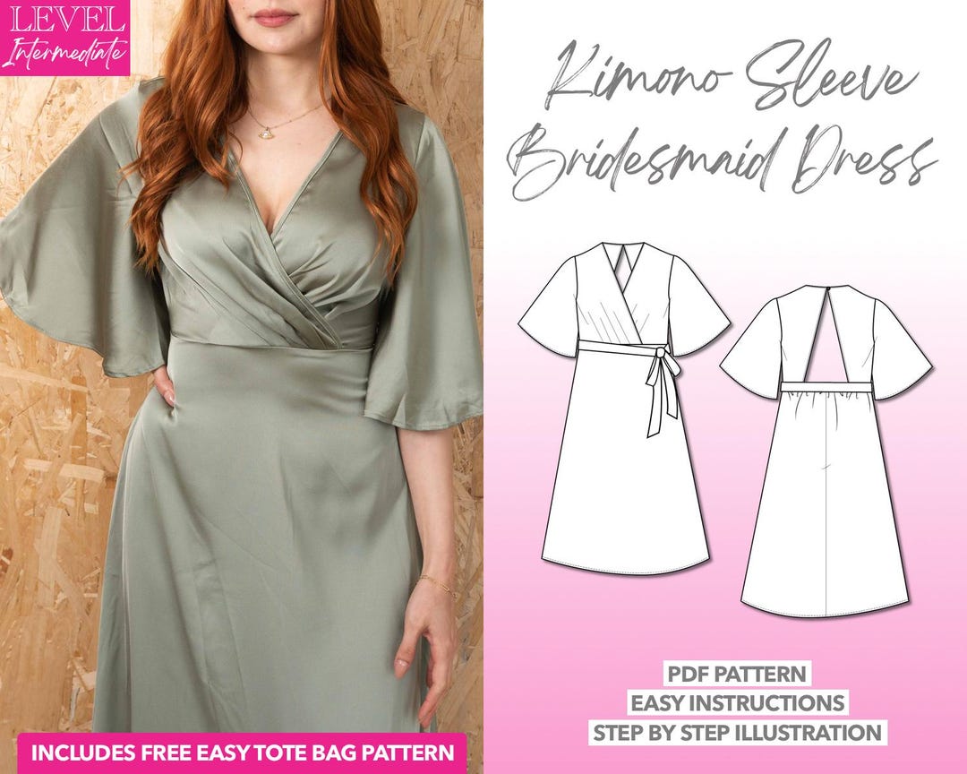 Kimono Sleeve Bridesmaid Dress Sewing Pattern: Open Back PDF (XS-XXXL) +  Bonus Tote - Etsy Israel