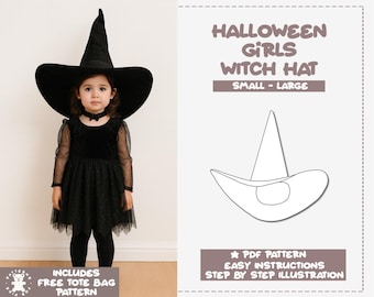 Patrón de costura para sombrero de bruja para niña: disfraz de Halloween (patrón PDF)