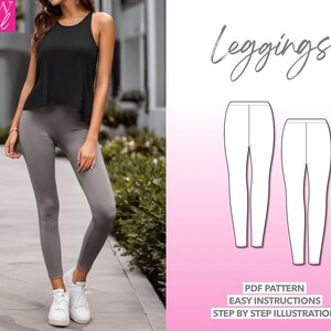 Leggings Sewing Pattern Women PDF Pattern Pants Sewing Pattern PDF Stretch Pants Easy Leggings Pattern Cute Pants Pattern Comfy Pants