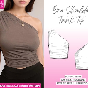 Top Sewing Pattern One Shoulder Top Pattern Ruched Top Pattern Crop Tank Top Pattern PDF Pattern Knit Tank Sewing Pattern Crop Top Pattern