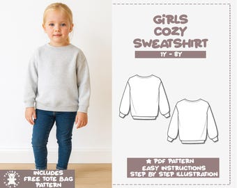 Mädchen Tropfen Schulter Sweatshirt Schnittmuster: PDF-Download (1Y-8Y)