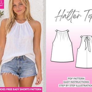 Halter Top Sewing Pattern Tie Back Top Pattern Casual Blouse Sewing Pattern Women Top Pattern Women Sewing Pattern Easy PDF Pattern Beginner