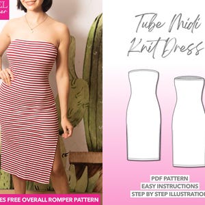 Dress Sewing Pattern Tube Midi Knit Dress PDF Pattern Women Sewing Pattern Easy Dress Pattern Tube Dress Sewing Pattern Midi Dress Bodycon