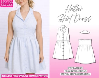 Shirt Dress Sewing Pattern Collared Dress Pattern Button Front Dress PDF Halter Dress Button Down Dress Strapless Dress Fit and Flare Dress
