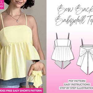 Top Sewing Pattern Bow Back Babydoll Cami Top PDF Pattern Camisole Sewing Pattern Babydoll Top Pattern Tunic Top Sewing Pattern PDF Cami Top