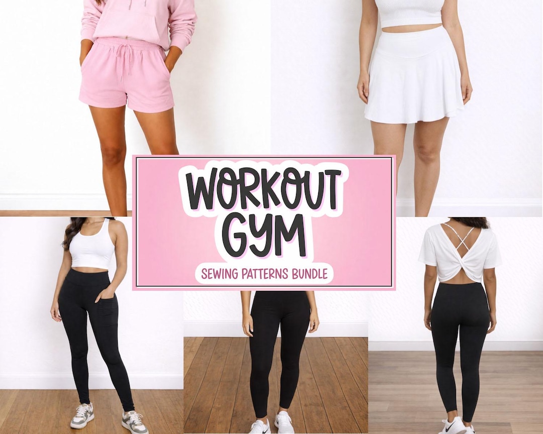 Workout Outfit Sewing Pattern Bundle: Leggings, Top, Shorts (PDF ...