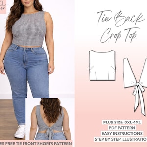 Plus Size Tie Back Crop Top Sewing Pattern (PDF Download 0XL-4XL)