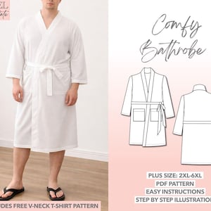 Plus Size Mens Bathrobe Sewing Pattern: Easy Loungewear (2XL-6XL) (PDF Pattern)