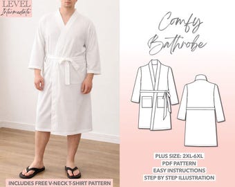 Plus Size Mens Bathrobe Sewing Pattern: Easy Loungewear (2XL-6XL) (PDF Pattern)