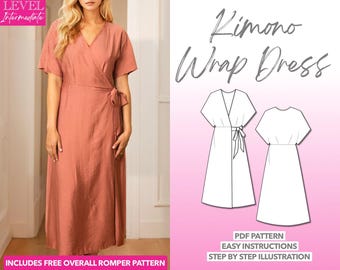 Dress Sewing Pattern Kimono Sleeve Dress Pattern Women Dress Sewing Pattern Long Dress PDF Pattern Wrap Dress Sewing Pattern Linen Dress