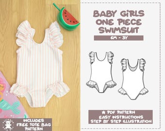 Ruffled Baby Swimsuit Sewing Pattern: One Piece Swimwear (PDF Pattern)