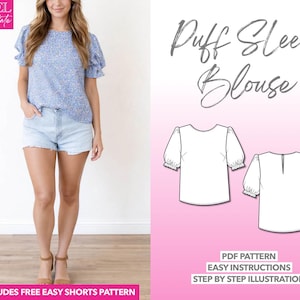Patrón de costura para blusa con mangas abullonadas: Top estilo cottagecore (patrón en PDF)