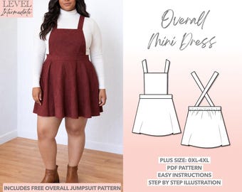 Plus Size Overall Mini Dress Sewing Pattern: Women's 0XL-4XL (PDF Pattern)