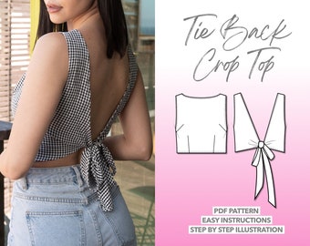 Tie Back Top Sewing Pattern Crop Top Pattern Open Back Sewing Pattern Backless Top Pattern Women Top Sewing Pattern PDF Pattern Top