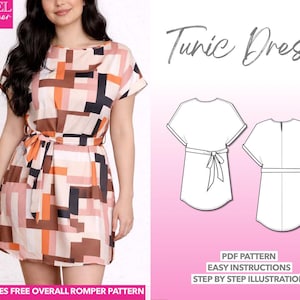 Belted Tunic Dress Pattern Shift Dress Pattern Oversized Dress Sewing Pattern Belted Dress Pattern Dress For Women Fashionable PDF Pattern