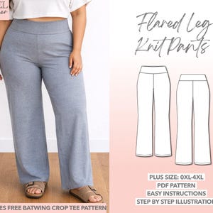 Plus Size Sewing Pattern Flared Leg Pants PDF Pattern Women Sewing Pattern Easy Pants Pattern Beginner Pattern Plus Size Knit Pants Pattern