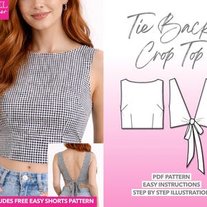 Tie Back Top Sewing Pattern Crop Top Pattern Open Back Sewing Pattern Backless Top Pattern for Women Top Sewing Pattern PDF Pattern Beginner