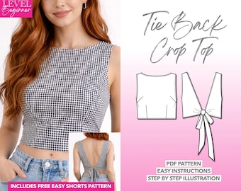 Tie Back Top Sewing Pattern Crop Top Pattern Open Back Sewing Pattern Backless Top Pattern for Women Top Sewing Pattern PDF Pattern Beginner