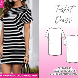 Dress Sewing Pattern T-Shirt Dress Sewing Pattern Women Sewing Pattern Knit Dress Tee Dress Sewing Pattern Trendy Dress Pattern PDF Dress