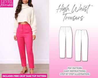 High Waist Straight Leg Pants Sewing Pattern (XS-XXXL) - PDF Download