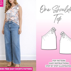 One Shoulder Top Sewing Pattern: Women's Blouse (PDF Pattern, XS-XXXL)