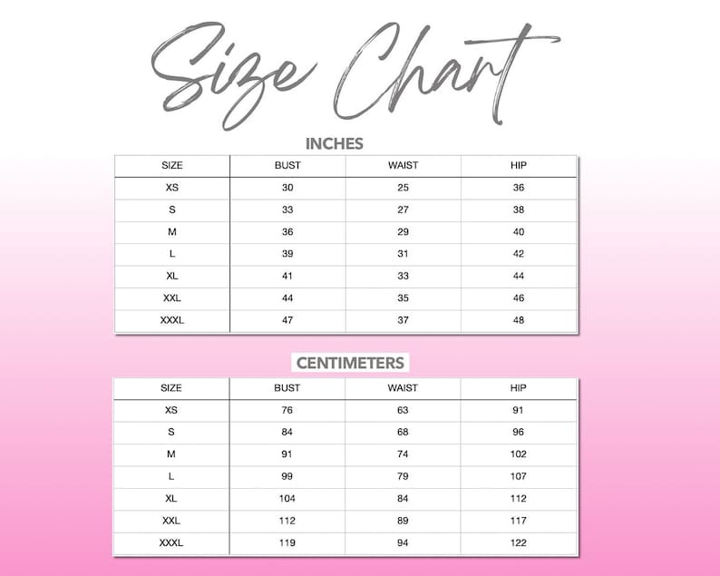 Patterns For Less size chart.
