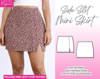 Easy Skirt Sewing Pattern Slit Skirt Pattern Mini Skirt Sewing Pattern Women Skirt Sewing Pattern PDF Mini Skirt With Side Slit Knit Skirt