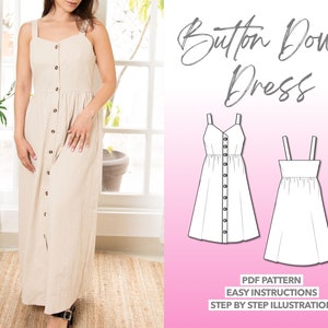 Dress Sewing Pattern Button Down Dress Pattern Linen Dress Sewing Pattern Women Dress PDF Pattern Long Dress Sewing Pattern Summer Dress