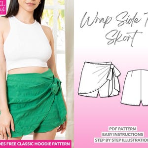 Wrap Side Tie Skort Sewing Pattern: PDF Download (XS-XXXL) + Bonus Hoodie Pattern