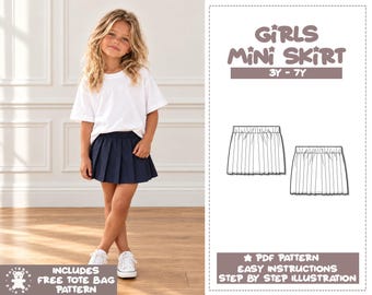 Patron de couture pour mini-jupe plissée fille (3-7 ans) (Patron PDF)