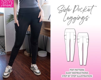 Leggings Sewing Pattern Pocket Yoga Pants Pattern Women Sewing Pattern Stretch Pants PDF Pattern Knit Pants Sewing Pattern Workout Pants