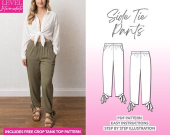 Hose mit seitlicher Schleife Schnittmuster: Boho-Stil PDF-Download, XS-XXXL