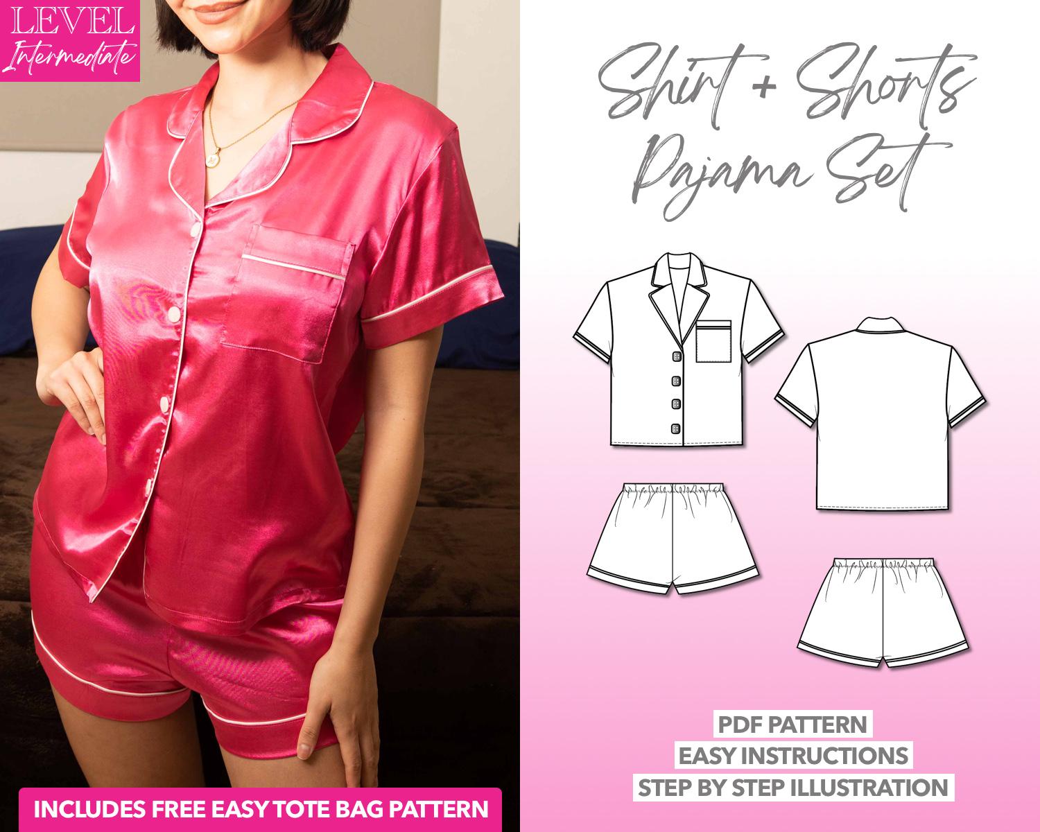 Pajama Set Sewing Pattern: Collar Shirt & Shorts (PDF Pattern, XS-XXXL)