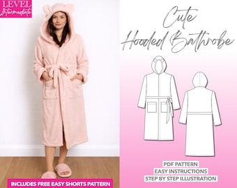 Hooded Bathrobe Sewing Pattern: Easy Loungewear (PDF Download XS-XXXL)