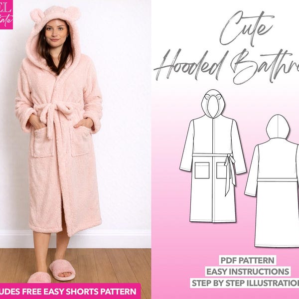 Hooded Bathrobe Sewing Pattern: Easy Loungewear (PDF Download XS-XXXL)