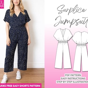 Surplice Kimono Ärmel Jumpsuit Schnittmuster (PDF-Download XS-XXXL)
