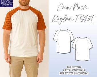 Men's Crew Neck Raglan T-Shirt Sewing Pattern (PDF Pattern)