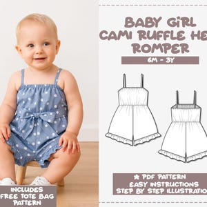 Patrón de costura de mono de tirantes con volantes para niña (patrón PDF)