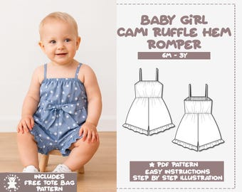 Baby Girl Cami Ruffle Hem Romper Sewing Pattern (PDF Pattern)