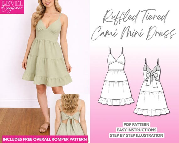 Ruffle Hem Cami Mini Dress Sewing Pattern (PDF Download XS-XXXL)
