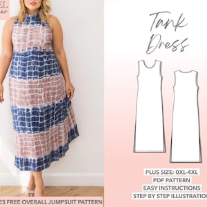 Plus Size Tank Dress Sewing Pattern Easy Dress Pattern Split Hem Sewing Pattern Knit Dress Pattern Summer Midi Dress PDF Pattern Women Easy